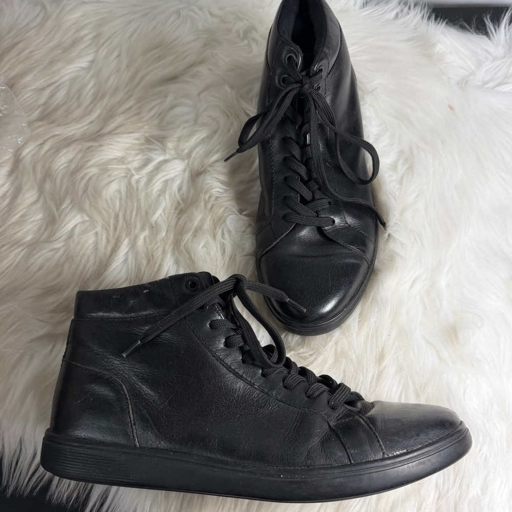 Aldo Mens‎ Black Leather High Top Sneakers Lace Up Minimalist Shoes Size 9.5